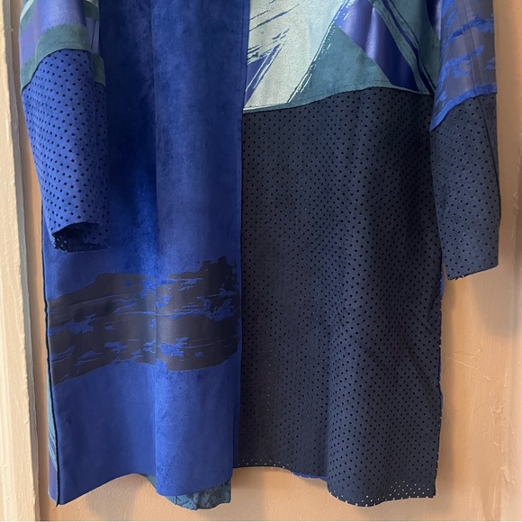 🌀🆕🎉🏷️ shades of blue abstract mixed media open over coat jacket - Picture 13 of 16